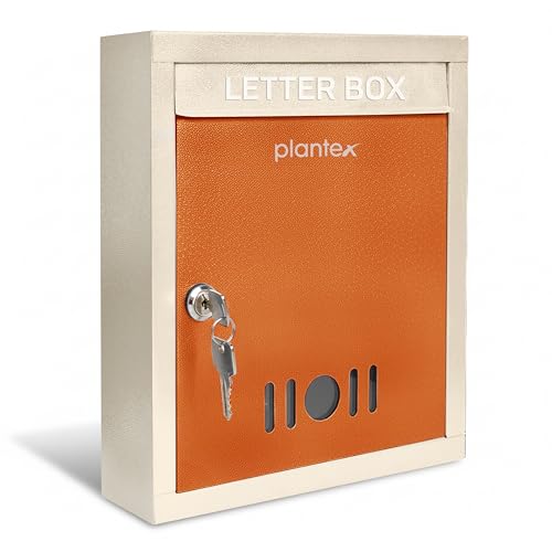 Image of Plantex Letter Box /GI Steel Complaint Box /Suggestion Box /Donation Box with Key Lock /Letter Box for Home /Office /Hotel Gate /Post Box (Orange & Ivory) - Wall Mount A4 Size