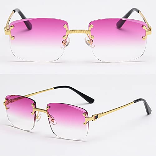 Image of Gradient Lens Metal Sunglasses Rimless Square Blue UV400 Brown Women Frameless