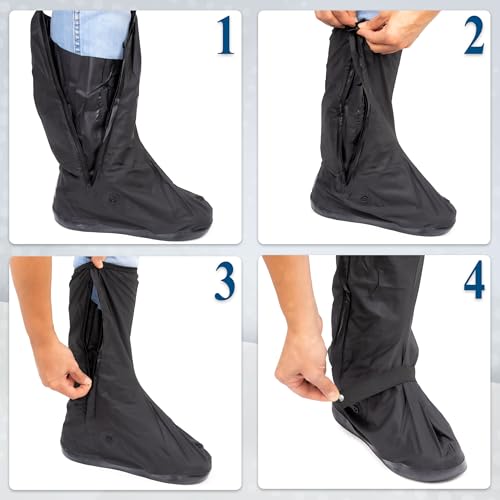 SULPO Schuhüberzieher Wasserdicht mit Reißverschluss - Wiederverwendbare Regenschutz Schuhe, Rutschfest und Waschbar Überzieher Schuhe, Regenüberzieher Schuhe für Regenbekleidung Fahrrad (40-42)