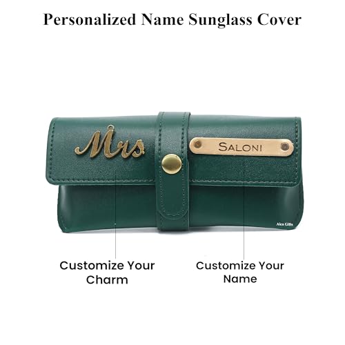 Image of AICA Personalised Name & Charm Leather Sunglass Case Cover for Men & Women | Hard Case Eyewear Cover