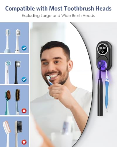 Image of Toothbrush Sanitizer Holder, Upgraded UV Toothbrush Holder with Dual-Mode Clean & Fan Dry, LED Smart Screen, Auto-Inductive Cover, Toothbrush Wall Mounted Cleaner Organizer for Bathroom, Trip