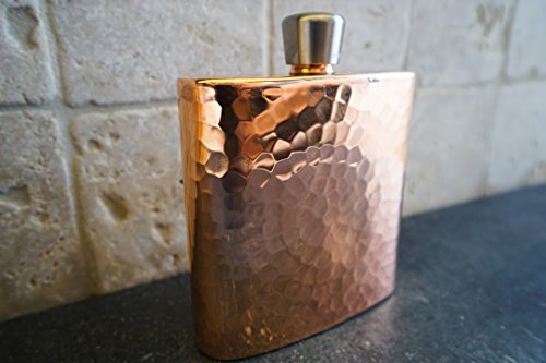 Sertodo Copper FLSK-ESP-4x5 Espadín Grand Daddy Flask with Funnel & Gift Box, Hand Hammered 100% Pure Copper, 12 oz