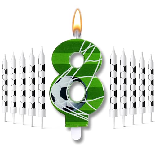 Photect 11 Candeline di Compleanno di Calcio Candela Numero 5-9 Decorazioni per Torta di Compleanno di Calcio per Ragazzi Ragazze Bambini Decorazioni per Feste (Numero 8)