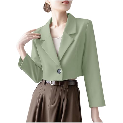 Womens Casual Cropped Blazers Classic Lapel Long Sleeve Cardigan Office Work Business Suit Petite Girls Jackets Coats2