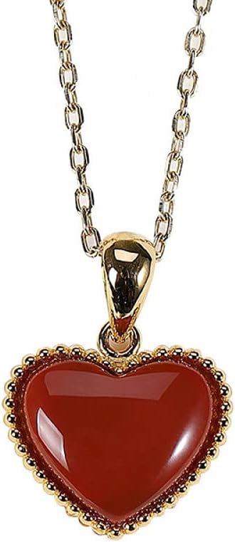 Pendentif pour femmes collier vintage en agate rouge, le cadeau romantique idéal