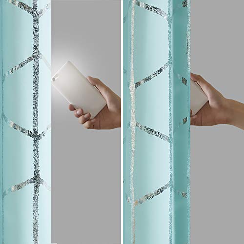 Intelligent Design Raina Total Blackout Metallic Print Grommet Top Single Curtain Panel Thermal Insulated Light Blocking Drape For Bedroom Living Room And Dorm, 50X84, Aqua/Silver 1 Piece #TOP6
