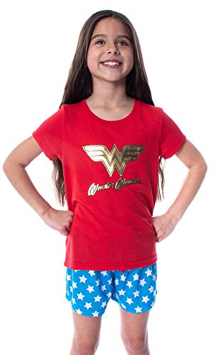 DC Comics Girls' Wonder Woman Gold Foil Logo Shirt and Shorts Loungewear 2 Piece Pajama Set