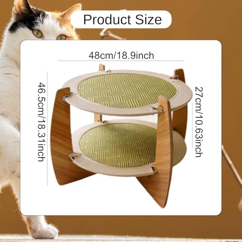 Lit surélevé chat en rotin à 2 couches avec griffoir et matelas - 4