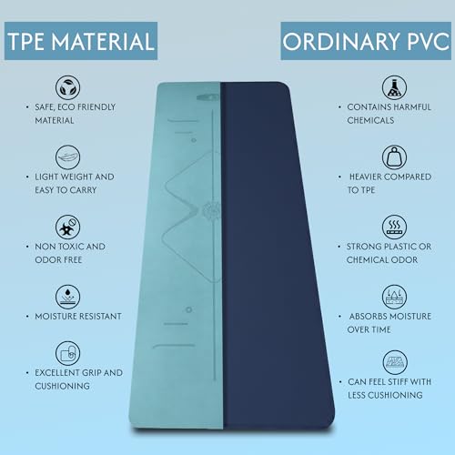 Image of Whackk TPE 8mm Laser Engraved Position Marking Yoga Mat|Fog Blue |Non-Slip Mat ext Thick extra cushioning for knee w. Carry Strap|Lightweight & Eco-Friendly Non Toxic I Exercise and Fitness