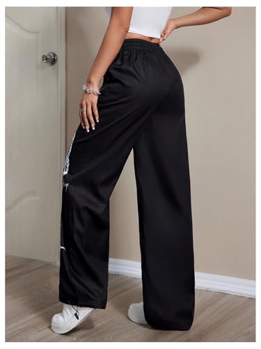 Verdusa Women's Hip Hop Letter Graphic Pants Drawstring High Waisted Straight Leg Trousers2