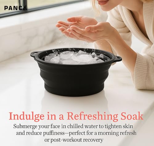 Image of PANCA Face Bowl for Ice with Built-in Icetray, Portable Foldable Silicone Ice Facial Bowl, for Home Ice Bath Facial, Black