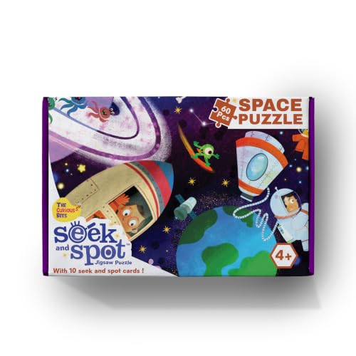 Image of The Curious Bees - Seek & Spot Puzzle & Game - Space Jigsaw Puzzle | 60 Pieces + 10 Seek Cards | Gifts for Boys and Girls Ages 4-8 | BIS Approved | Made in India