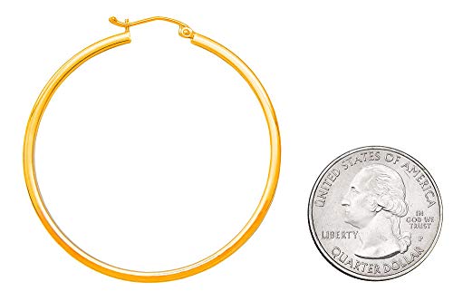 Large 14K Yellow Gold Square-Tubed Hoop Earrings (2Mm Thick), (45Mm) #TOP1