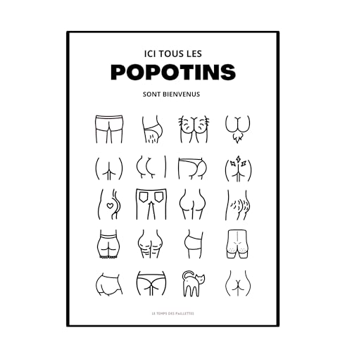 Le temps des paillettes Affiche Humour WC - Affiche Ici Tous les Culs Sont Permis - Format A4 Sans Cadre - Décoration Murale pour Toilettes – vue 2