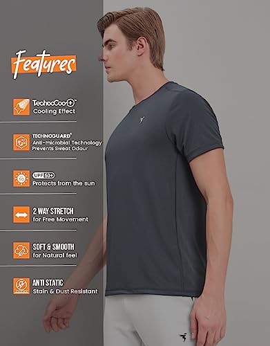 Image of TECHNOSPORT Men's Slim Fit Polyester Activewear Sports T-Shirt with Moisture-Wicking Comfort for Workout, Running & Gym