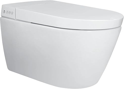 Aqueous In-Wall Smart Toilet Combo Set Complete System with Toilet Bowl, Bidet Toilet Seat, Tank, Carrier for 2x4 Studs, Chrome Push Buttons, Round and Elongated Compatibility