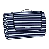 Relaxdays XXL Picknickdecke, 200x300 cm, isoliert, wasserdicht, gestreifte Fleece Stranddecke, weich, Tragegriff, bunt