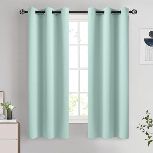 Image of COSVIYA Grommet Room Darkening Aqua Curtains 63 inch Length for Bedroom | Light Blocking Insulated Thermal Curtains for Living Room, Blackout Thick Polyester Window Drapes,38x63 inches, 2 Panels