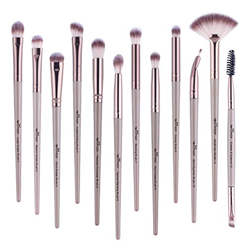 Anmor Brush Sets-12 PCs Makeup Brushes for Foundation Eyeshadow Blending Face Powder Blush Concealers Brush Kit (Light Brown)