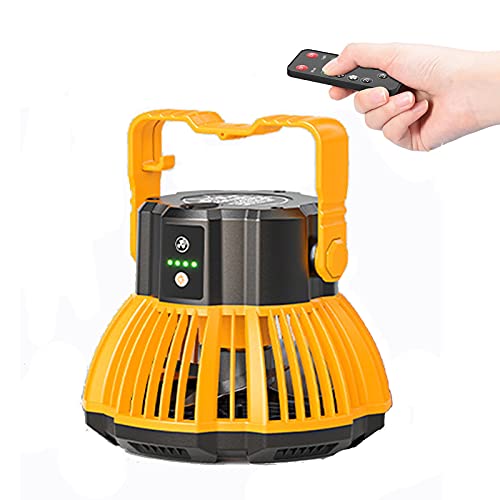 Camping Fan with LED Lantern, 7800mAh Rechargeable Portable Tent Fan with Remote Control, Power Bank, 180Â°Head Rotation, Perfect Quiet Battery Operated USB Fan for Picnic, Barbecue, Fishing (Yellow)