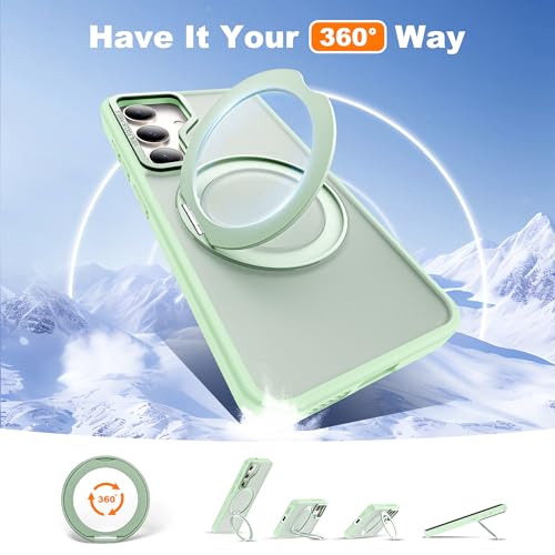 Image of Compatible with Samsung Galaxy S24 Plus Case with 360Rotatable Magnetic Ring Stand Compatible with Mag-Safe Military Protection Matte Translucent Phone Case for Galaxy S24+,Green