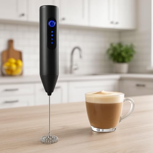 Image of Bonsenkitchen Electric Milk Frother Handheld Drink Mixer,Milk Foam Maker for Bulletproof Coffee,Stainless Steel Whisk Battery Operated Coffee Frother,Stainless Steel Stand Include (asorted Pack 2)