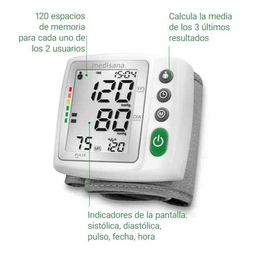 Medisana BW 315 Monitor de presión arterial de muñeca, Medición precisa de la presión arterial y el pulso, Función de memoria para 2 usuarios, Escala de semáforo, Detección de arritmias - imagen 5