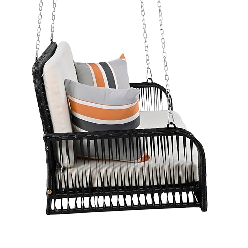 Image of Outdoor Swing Without Stand for Balcony, Garden, Home | Weather Resistant Rattan & Wicker Hanging Jhula for Adults Double Seater