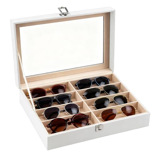 GREENSAPPIRE Brillenbox Eleganter Brillenkoffer aus Kunstleder mit Sichtfenster Aufbewahrungsbox für Sonnenbrillen & Brillen Schmuck&Accessoires (Weiß 1 Stock Einheitsgröße)