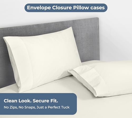 Image of ROYALE LINENS Fitted Sheet with Pillowcases - Full Fitted Sheets with 2 Pillowcases - 300 Thread Count 100% Organic Cotton - Fits Mattress Up to 18 inch Deep - Soft & Breathable - Ivory (No Flat Sheet)