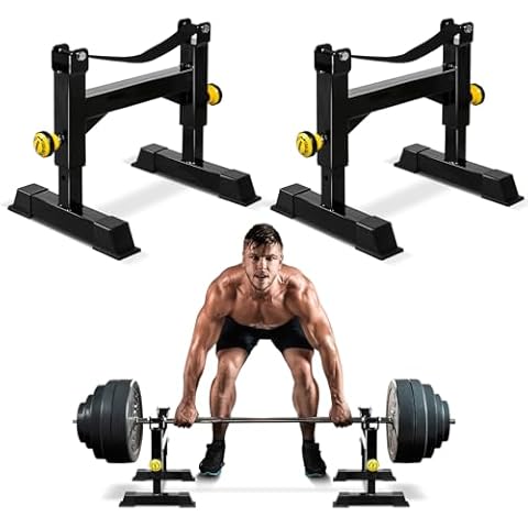 SYNTECSO Deadlift Jack Barbell Stand - Heavy Duty Barbell Jack Deadlift - Adjustable Deadlift Platform for Home Gym Weightlifting Easily Load 880 Lbs Cover