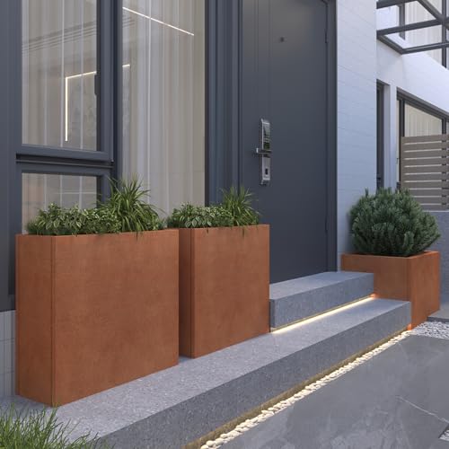 GZLVSOW Corten Steel Planter for Outdoor Plants 24" L x 10" W x 24" H Rusted Metal Rectangular Planter Box with Removable Insert Shelf for Outside, Indoor, Garden (Corten, 24 * 10 * 24) by GZLVSOW - Image 7