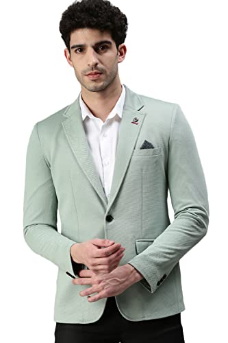 Image of SHOWOFFFF Mens Solid Single-Breasted Casual Blazer | Notched Lapel Long Sleeves Cotton Blazer for Men's | Slim Fit Blazer for Men's