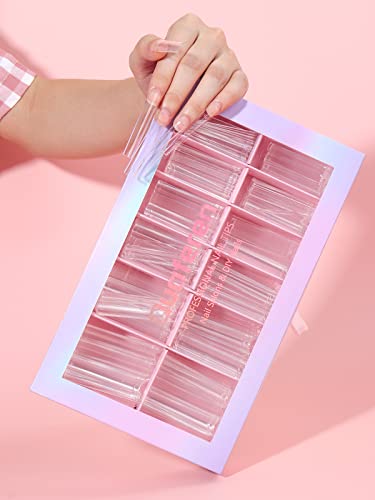 Quaferen 504Pcs Clear No C Curve Nail Tips For Acrylic Nails Professional, Xxxl Extra Long Tapered Square Straight Acrylic Nail Tips, Half Cover No Crease Nail Extension Tips False Nails For Nail Art #TOP7
