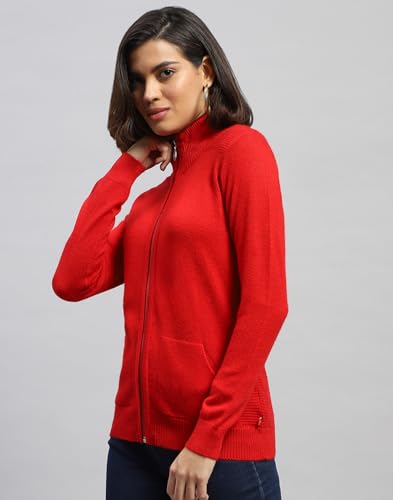Image of Monte Carlo Women Regular Fit Full Sleeve Solid T Neck Winter Cardigan (Pack of 1)
