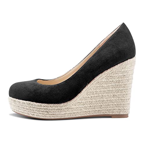 Castamere Womens Platform High Heel Round Toe Pumps Slip-on Wedding Office Classic Shoes 3.9 Inches Heels2