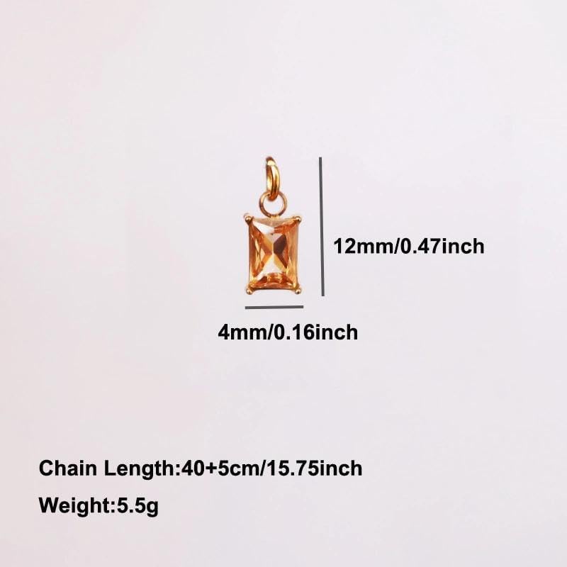 Seamido Diamond Birthstone Necklace for Women, Waterptoof 18K Gold Plated Dainty Gold Necklaces Non-Tarnish, Simple Rectangle Cubic Zirconia Pendant Chain, Elegant Trendy Jewelry for Her Birthday - Image 8