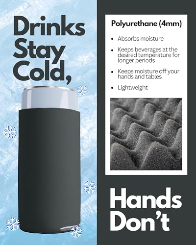 Image of PartyPrints 25 Pack Charcoal Blank Slim Can Cooler Sleeves | Plain Seltzer Customizable Bulk Coolers for Beer Bottles & 12oz Tall Cans | Skinny Collapsible Drink Insulated Sleeve