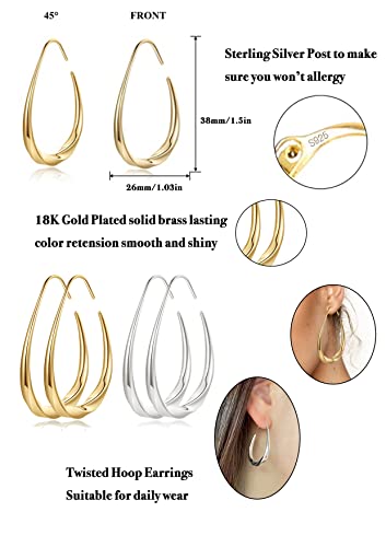 Oval Hoop Earrings For Women 18K Gold Plated Hypoallergenic Lightweight Hoop For Women And Girls (Silver) #TOP1