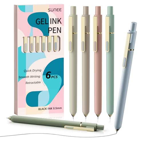 SUNEE - SUNEE Gel Pens, 6 Pack 0.5mm Fine Point Smooth Writing Pens with Quick-Dry Balck Ink, Cute Aesthetic Pens for School, Office, Note Taking, Journaling, Gifts for Women and Men - Morandi