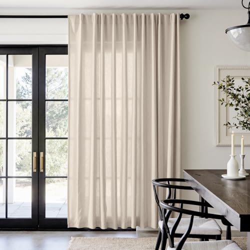 jinchan Extra Wide Sliding Door Curtain 84 Inch Length Oatmeal Linen Curtains Semi Sheer Drapes for Patio Door Living Room Bedroom Home Office Light F