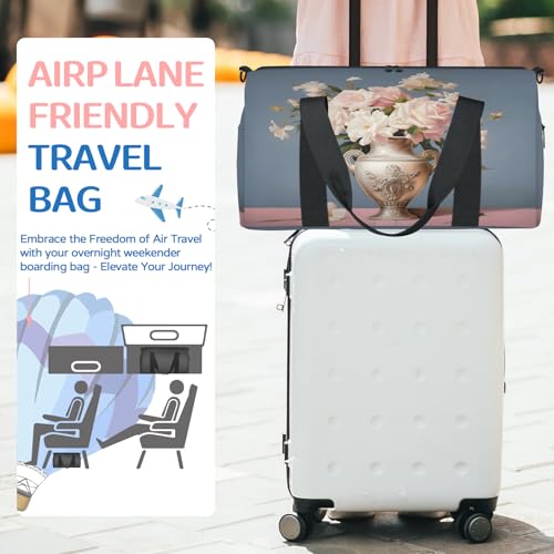 Summer Floral Pattern Sports Duffle Bag for Women Men Waterproof Overnight Weekender Bag with Adjustable Strap Travel Tote Bags for Beach Yoga Work Dance Swim3