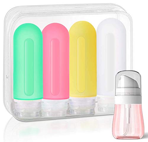 Preisvergleich Produktbild Silikon Reiseflaschen Set, massway 5 Stück Auslaufsichere Reisebehälter(einschließlich SprüH Flasche) Nachfüllbare BPA Frei, für Shampoo, Creme, Spülung, Körperpflege Produkte und Andere Flüssige