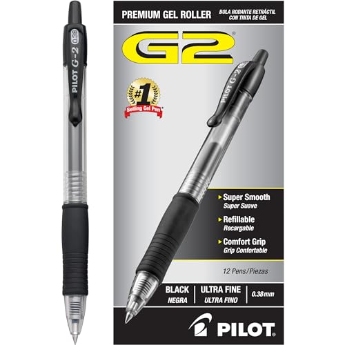 Pilot, G2 Premium Gel Roller Pens, Ultra Fine Point 0.38 mm, Pack of 12, Black - Image 3