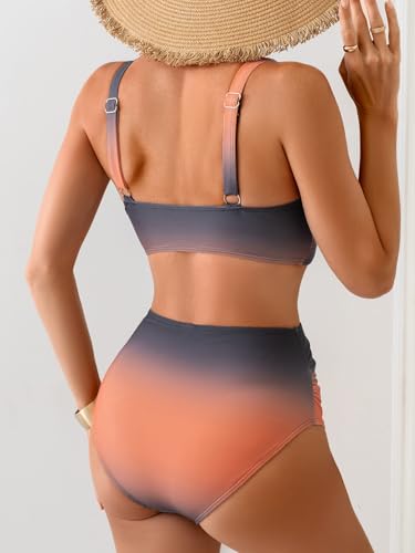 Image of Eomenie Bikini Sets for Women High Waisted Two Piece Bathing Suit U Wired V Neck Swimsuit Adjustable Straps Swimwear