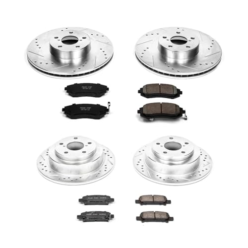 Image of PowerStop Front and Rear Brake Kit for Subaru Forester 2003 - Drilled and Slotted Disc Rotors with Carbon-Fiber Ceramic Brake Pads Replacement, K2377