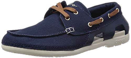 crocs Men's Beach Line Lace-up Boat Shoe, Navy/Stucco, 10 M US