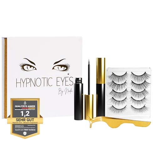 HYPNOTIC EYES – Pestañas magnéticas con delineador de ojos, set de 5 pares de pestañas efecto 3D de aspecto natural, 2 tubos de delineador de ojos y una pinza, pestañas magnéticas reutilizables