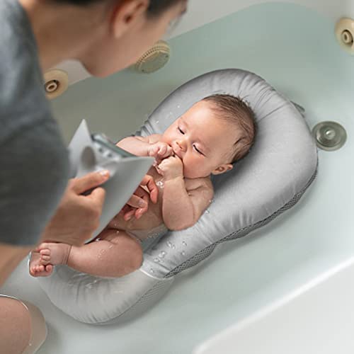Image of Baby Bath Mat, KAKIBLIN Baby Bath Cushion Soft Anti-Slip Bath Pad Toddler Bath Pillow, Grey