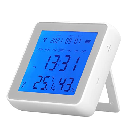 Temperature Humidity Monitor, Digital Hygrometer Indoor Thermometer, Voice Control Backlight Alarm Clock Smart Digital Humidity Sensor for TUYA